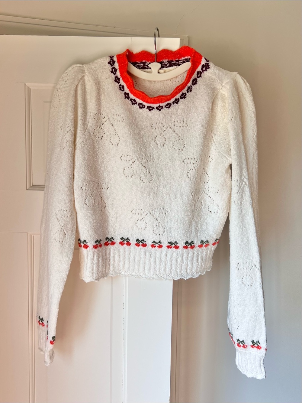 Free People Tilly Cherry Pointelle Knit Crop Sweater Size XS NWT - Picture 4 of 9